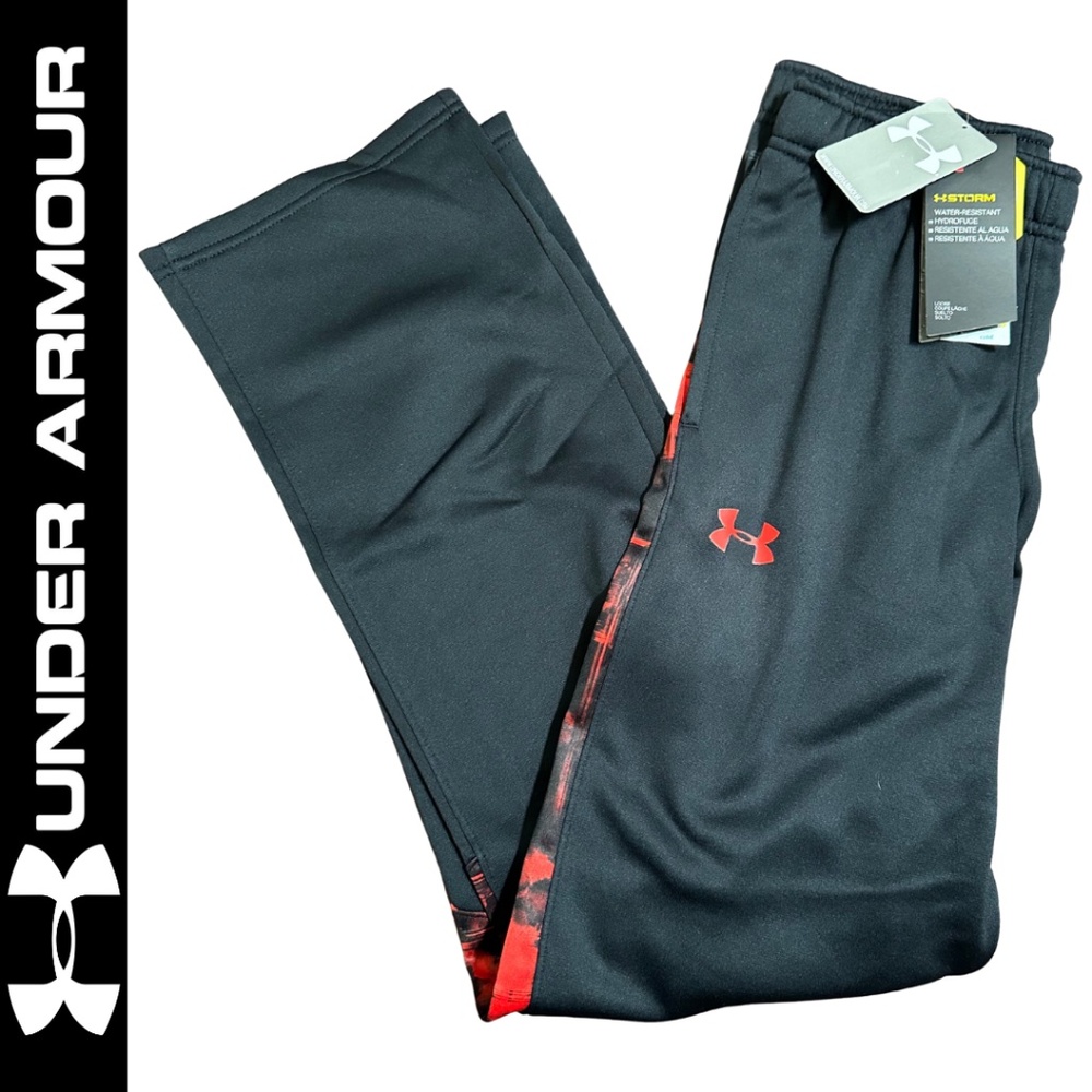 NWT Under Armour Storm Fleece Boys’ Sweatpants Black and Red || Large